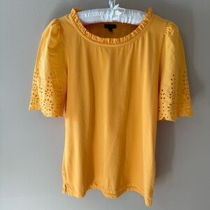 Talbots Ruffle Scalloped Eyelet Shirt Blouse Top Womens S Small Half Sleeve